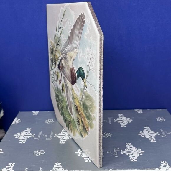 Ceramic Mallard Duck Male in Flight 8x8 Edge Cut Tile Made in USA - Picture 5 of 7